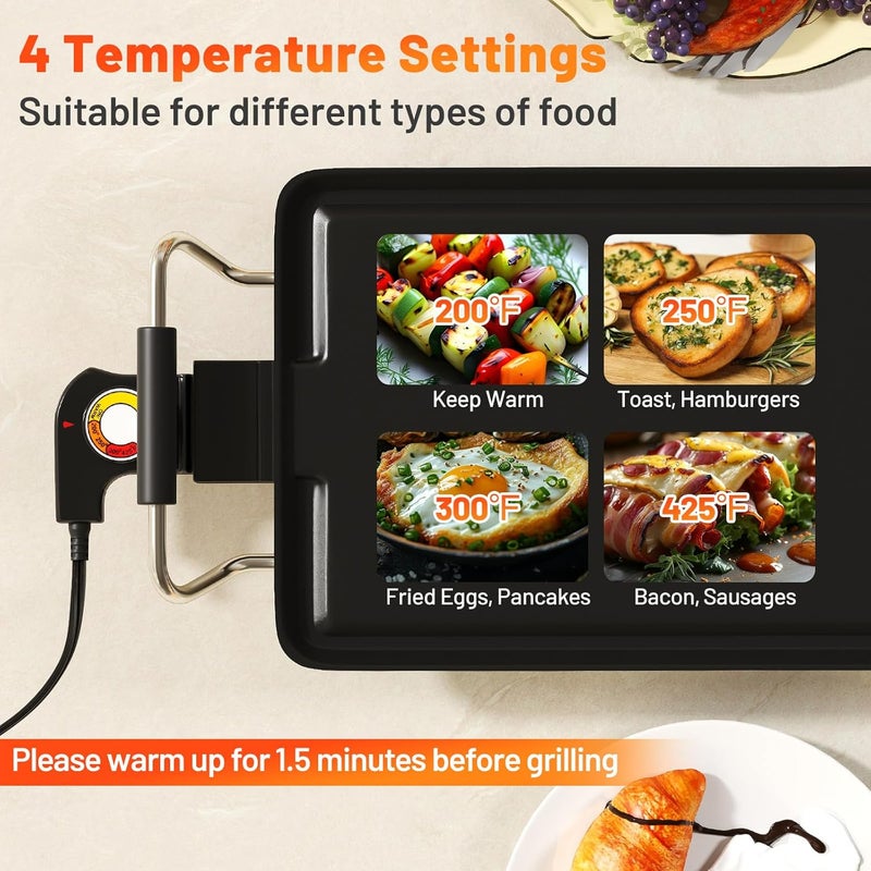 SIMOE 39.5" Griddle Electric Teppanyaki Grill, Indoor/Outdoor Nonstick Extra Large BBQ Grill w/Adjustable Temperature, 2 Nonstick Surfaces, Drip Tray, Long Countertop Griddle for Party, Home, Camping - Image 4